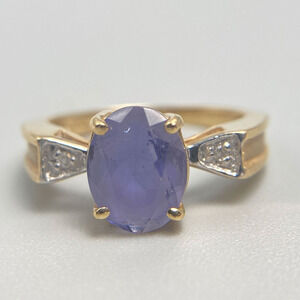 Vintage 14K Gold Iolite & Diamond Ring | Estate Fine Jewelry | Size 5.75
